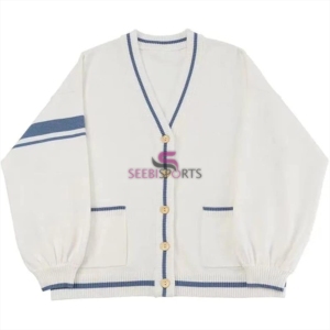 Cardigan personnalisé OEM pour homme, à manches longues, en tricot jacquard avec lettres, style lycée, pour l'hiver - Product Image 5