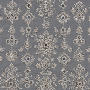 Grey Embroidered Organza Sari <b>Fabric</b> With <b>Sequin</b> Details For Women Party Wear Designer Garments Bridal Wear - Product Image 6