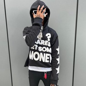 Sudadera con Capucha Extra Grande para Hombre, Diseño con Letras Blancas y Negras, Estilo Urbano, Tejido de Algodón, con Bolsillo Frontal - Product Image 1