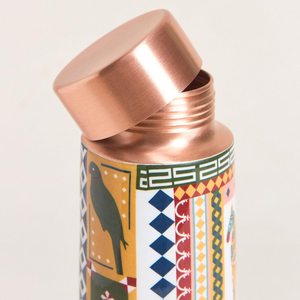 Designer <b>Copper</b> Water <b>Bottle</b> with Elephant & Geometric Print, Stylish Printed Metal <b>Drinking</b> <b>Bottle</b> with Lid for Home Office - Product Image 5