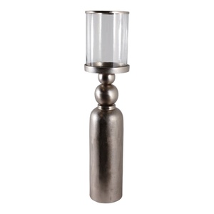 Sophisticated Silver Nickel Pillar <b>Candle</b> Stand With A Clear Glass <b>Hurricane</b> Modern Spherical Design For Luxury Home Decoration - Product Image 2
