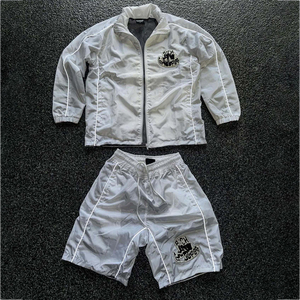 Ensemble court sportif d'hiver pour homme, respirant, en velours, avec logo brodé, veste et short légers à séchage rapide, blanc - Product Image 1