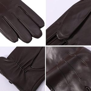 Gants en cuir marron, longueur poignet, non doublés, thermiques, chauds, pour usage quotidien en hiver, style uni - Product Image 6