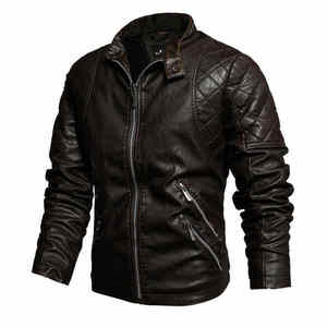 Chaqueta de Motociclista de Cuero Marrón Vintage Personalizada para Hombre, con Hombros Acolchados, Cuello Alto, Corte Ajustado, para Invierno - Product Image 1