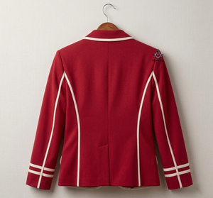 Blazer Rouge de Cérémonie Maçonnique Héritage Grec, Col Cranté, Bouton Unique, Couleur Unie, Manches Longues, Bordure Contrastante - Product Image 2