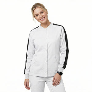 Blouse d'infirmière personnalisée à boutons-pression, manteau de réchauffement, uniforme d'hôpital en gros, blouses médicales pour femmes avec poignets en tricot côtelé - Product Image 1