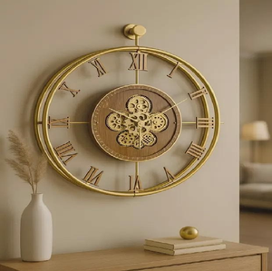 Reloj de pared circular de metal con marco exterior cuadrado dorado contemporáneo, disponible a precios de mayorista. - Product Image 2