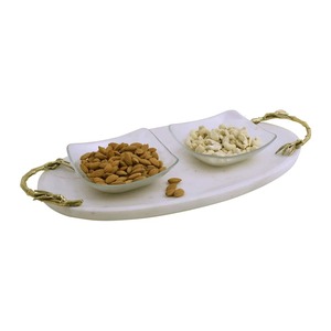 Plateau de service ovale en marbre blanc avec poignée design, plateau décoratif de luxe pour la maison, la cuisine, l'hôtel, la salle à manger et le service des invités - Product Image 6