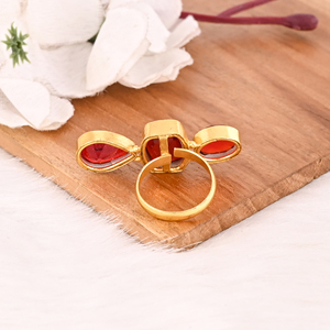 Stylish Garnet Hydro Triple Stone <b>Ring</b> Gold Plated Brass Handmade Gemstone <b>Adjustable</b> Fashion Jewelry Women's - Product Image 5