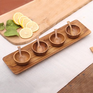 Ensemble de plats à sauce en bois assaisonnement alimentaire condiments en bois avec plateau ensembles de récipients à condiments naturels - Product Image 4