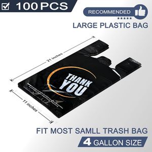 100 Sacchetti di Plastica con Manico, Buste Nere per T-Shirt, per Negozi al Dettaglio e Supermercati - Product Image 3