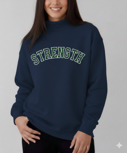 Sweat-shirt à col montant bleu marine avec inscription STRENGTH - Product Image 1