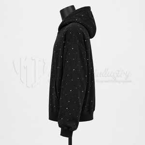 Custom Wholesale <b>Black</b> Rhinestone <b>Zip</b> <b>Up</b> <b>Hoodie</b> OEM ODM Streetwear Manufacturer Supplier - Product Image 5