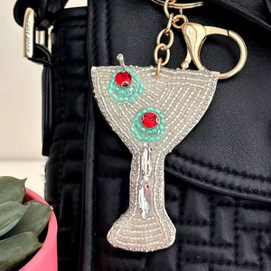 Customized Martini Glass Beaded Keychain Seed Bead Cocktail Drink Keyring Metal Lobster Clasp Handcrafted <b>Bag</b> <b>Charm</b> Accessory - Product Image 1