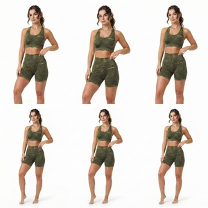 Conjunto Deportivo para Mujer, Color Verde Oliva, Lavado Ácido, Top Deportivo y Pantalones Cortos de Cintura Alta, para Gimnasio, Yoga y Entrenamiento - Product Image 3