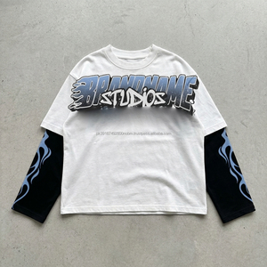 T-shirt Homme Personnalisé Y2K Double Couche Manches Courtes Ample Oversize Streetwear Effet Vieilli Lettres Graphiques 220g Laine Peignée Hip Hop - Product Image 3
