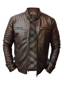 เสื้อแจ็คเก็ตหนังทรงเข้ารูปสำหรับผู้ชาย ทำมือ - Product Image 1