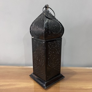 Artisan Design <b>Black</b> Finish Etched Iron Home Decorative <b>Lantern</b> From Uttar Pradesh - Product Image 2