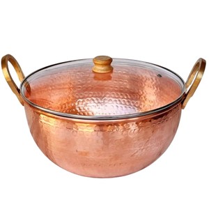 Olla de Cobre Puro Forjada a Mano con Asas de Latón, Utensilios de Cocina Ecológicos de Lujo para Cocinar a Fuego Lento y Servir - Product Image 3