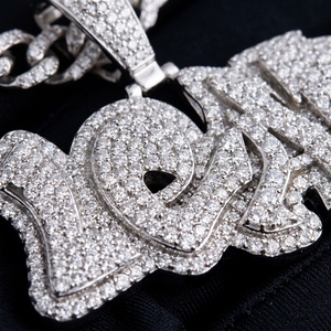 Custom Iced Out Name <b>Pendant</b> with <b>Initial</b> Letter Loop High End Finishing in 925 <b>Silver</b> Diamond Jewellery for Unisex - Product Image 4
