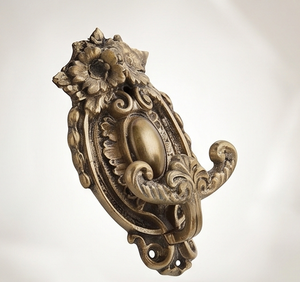Antique Brass Wall <b>Hook</b> <b>With</b> Floral Design Handmade Metal Decorative Door Hanger Single <b>Hook</b> Ornate Style Wall Accent - Product Image 2