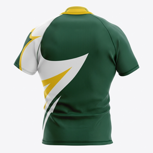 เสื้อรักบี้ผู้ชายสั่งทำพิเศษ สีเขียว ขาว เหลือง พิมพ์ลายแบบซับลิเมชั่น แขนสั้น ทรงปกติ ระบายเหงื่อได้ดี พร้อมโลโก้สั่งทำ - Product Image 4