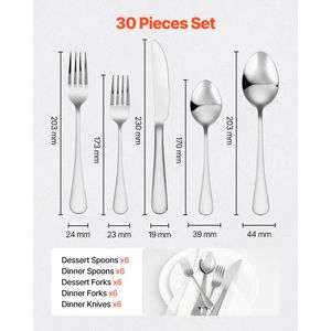 Set di posate da 30 pezzi in acciaio inossidabile per alimenti, utensili con finitura a specchio, lavabili in lavastoviglie, con rivestimento PVD - Product Image 2