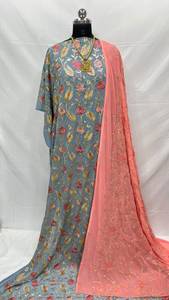 Elegante Conjunto de 3 Piezas de Ropa Kanga de Lujo para Mujer, con Bordado Floral, Cinta de Spandex, Ecológico, Manga Campana, Corte Holgado, Estilo Medio Oriente - Product Image 3