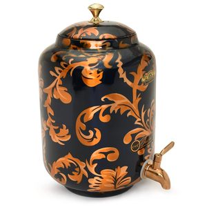 Magnifique distributeur d'eau en cuivre noir et or avec motif floral, robinet et couvercle en cuivre - Product Image 1