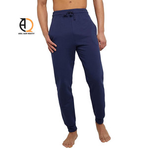 Pantalon de survêtement en coton bleu marine pour homme, taille élastique avec cordon de serrage, décontracté, poches latérales, respirant, poids moyen, idéal pour l'automne - Product Image 1