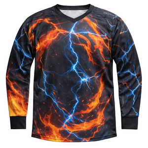Custom Paintball Jersey Blue Lightning Orange <b>Fire</b> Sublimation Vibrant Team Apparel Breathable Mesh Long Sleeve Sportswear - Product Image 2