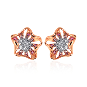 Pendientes de Diamantes con Baño de Oro Rosa y Piedras Preciosas Rosas, Diseño Floral, para Uso Diario de Mujer, Estilo Romántico - Product Image 1