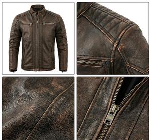 <b>Men's</b> Genuine <b>Leather</b> Motorcycle <b>Jacket</b> Stand Collar Zipper Closure Slim Fit Moto Biker Style Autumn Wear - Product Image 5