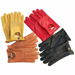 Gants de vélo en cuir noir pour hommes avec bordure rouge, respirants, longueur poignet, style sportif, sans doublure, pour le printemps et l'été - Product Image 1