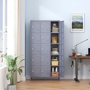 72 "H metallo armadietti 15 porta armadietto per la casa palestra ufficio e Garage grigio con facile montaggio blocco per i dipendenti - Product Image 3
