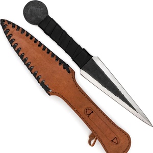 Cuchillo de Caza de Hoja Fija Estilo Medieval, Hoja de Acero al Carbono de Doble Filo, Punta de Lanza, 8 Pulgadas, Empuñadura Envuelta en Cuero, Funda, Venta al por Mayor - Product Image 1