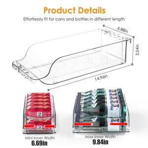 4Pcs Clear <b>Drink</b> Organizer Soda Can <b>Dispenser</b> with Adjustable Width Expandable Fridge Pan for Refrigerator Storage - Product Image 6
