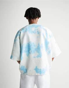 Camiseta de Moda para Hombre, Cómoda, con Estampado Tie-Dye Azul, 100% Algodón, Tejido de Punto, Manga Corta, Cuello Redondo, Estilo Urbano, Gráfico - Product Image 6