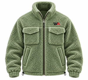 2026 Best Selling <b>Men's</b> Green <b>Fleece</b> Jacket Stand Collar Zipper Closure <b>Sherpa</b> Lining Winter Wear With Front Pockets Regular Fit - Product Image 1