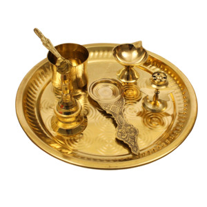 Juego de Thali de Latón Pulido para Pooja, Bandeja de Oración con Diya, Cuenco, Porta Incienso y Accesorios para Lámpara de Aceite para el Hogar y Bodas - Product Image 6