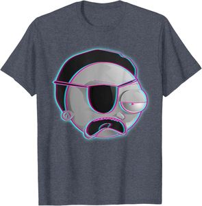 Camiseta Azul Marino para Hombre con Diseño de Personaje de Dibujos Animados y Contorno Neón, Manga Corta, Cuello Redondo, Estilo Casual - Product Image 3