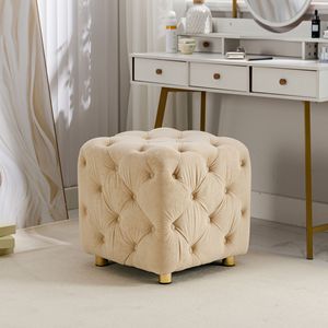 Elegante Pouf Moderno in Velluto Beige, Morbido Poggiapiedi e Comoda Sedia per Trucco con Seduta Imbottita - Product Image 2