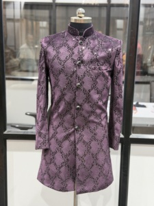 Plum Purple <b>Sequin</b> Embellished Indo Western Sherwani <b>Jacket</b> for Men Luxury Geometric Pattern Wedding Groom Ethnic Coat, Design - Product Image 5