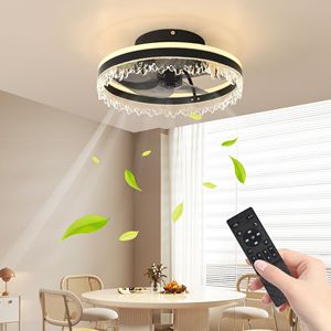 Modern 16-Dimmable LED <b>Ceiling</b> Fan with <b>Light</b> Invisible Blades Crystal Design and <b>Remote</b> <b>Control</b> Adju - Product Image 1