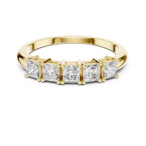 Bague de fiançailles à cinq pierres en diamant de laboratoire taille princesse, certifiée IGI, style vintage, 0,65 CT, or massif 18K 14K 10K, argent 925 - Product Image 3