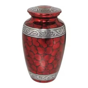 Urne funéraire en métal écologique pour cendres humaines, motif colibri rouge royal et fleur d'iris, avec sac en velours noir - Product Image 3