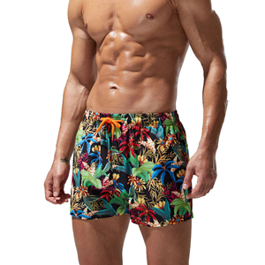 Shorts de bain pour hommes à motif floral tropical, séchage rapide, taille élastique avec cordon de serrage, maillot de bain d'été pour hommes, short de surf pour les vacances, protection UV - Product Image 3