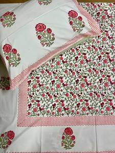 Parure de draps 100 % coton imprimée à la main avec taies d'oreiller assorties, literie artisanale de Jaipur, textile de maison bohème, vente en gros et export - Product Image 1