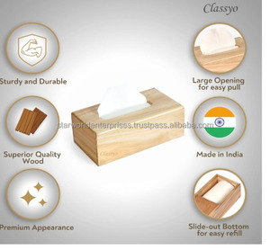 Caja de papel tisú de madera MDF esmaltada, asas de madera para servir frutas, café, té, desayuno, alimentos en bodas y fiestas - Product Image 6