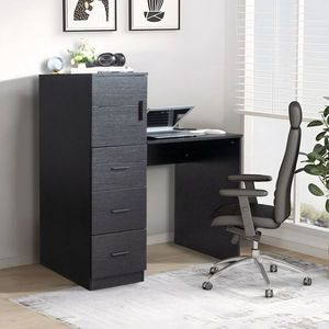 Scrivania per Computer in Truciolato Melaminico Nero Goffrato Tipo H 104,5*49*120cm con Una Porta Tre Cassetti 2 USB 2 Prese di Corrente - Product Image 2